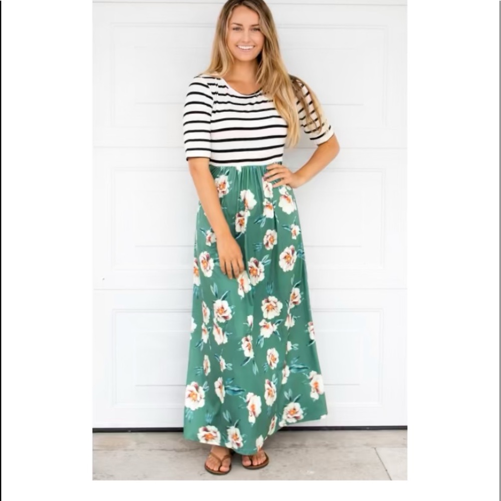 Stripe & Floral Maxi Dress